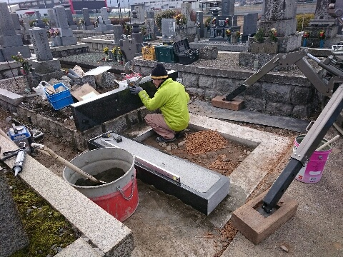 養老町で墓石リフォーム工事、外柵設置工事
