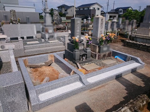 大垣市 小野町墓地で墓石リフォーム工事、地蔵尊の設置