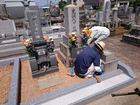 大垣市 小野町墓地で墓石リフォーム工事、地蔵尊の設置