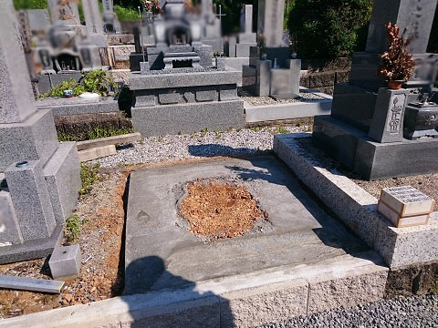 大垣市 明星輪寺様で墓石リフォーム工事、外柵設置
